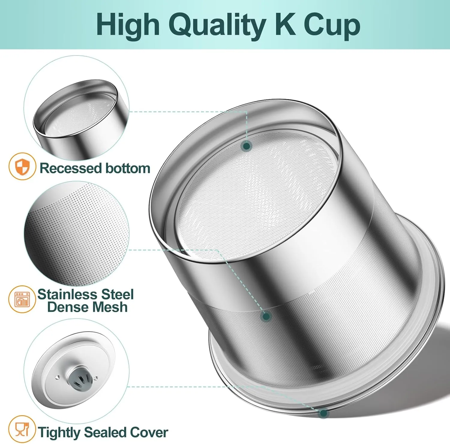 RETHONE K Cup Reusable Coffee Pods, Stainless Steel Reusable K Cups Compatible with Keurig 1.0 & 2.0 Coffee Machines Brewers Refillable K Cups (2 Pack)