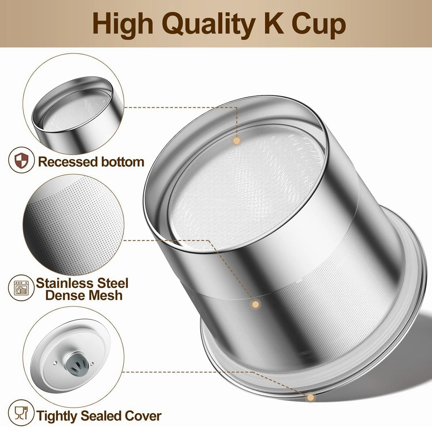 RETHONE Reusable K Cups Metal and Coffee Pods Reusable for Keurig 1.0 & 2.0 Coffee Maker Stainless Steel Coffee Filter(2 pack)