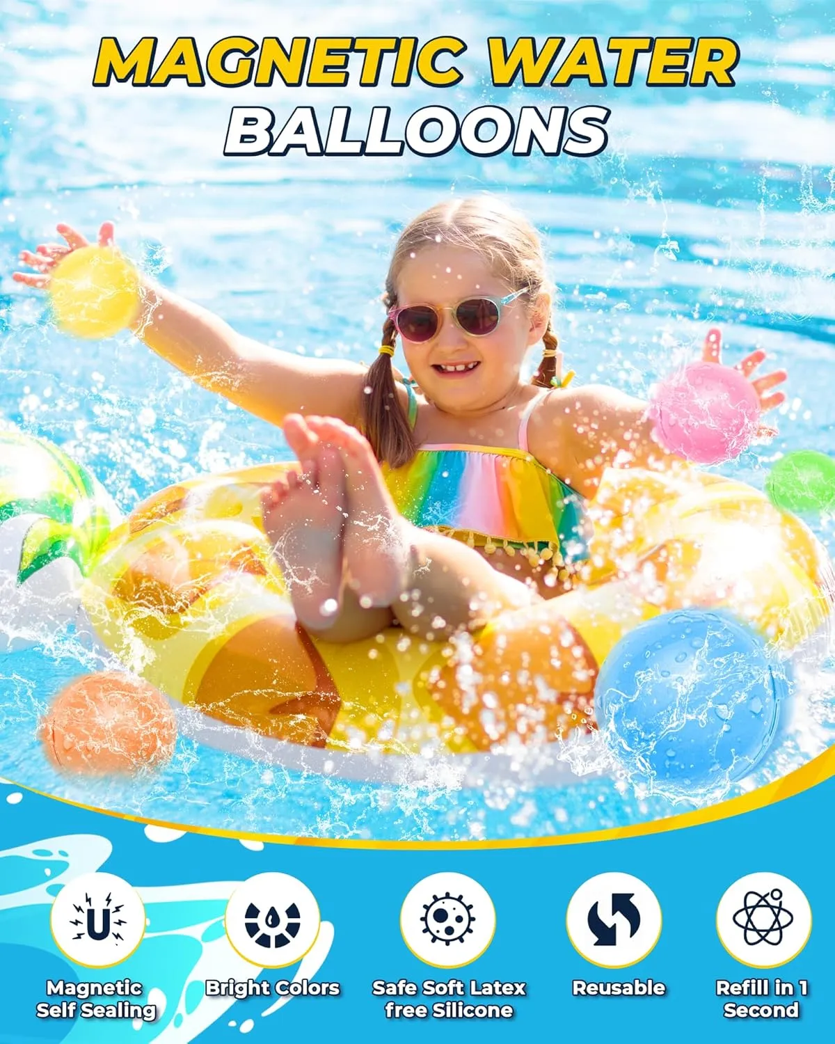 Reusable Magnetic Water Balloons 20Pcs, Water Bomb Self-sealing Quick Fill, Summer Toy Outdoor Water Toys for Girls and Boys Ages 3 , Outdoor Activities Water Fights, Summer Party, Beach Toys