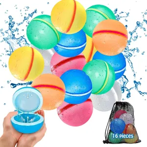 Reusable Water Balloons for Kids – 16 Pack | Quick-Fill, Refillable Water Balloons for Endless Summer Fun | Soft, Durable Magnetic Water Balloons for Outdoor Activities & Backyard Water Fights