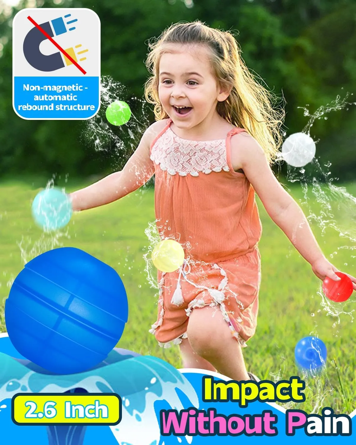 Reusable Water Balloons Unique Double Water Inlet Silicone Water Bomb Pool Toys Non-Magnetic Quick Fill Self Sealing Water Splash Balls Games for Kids 3-12 Summer Outdoor Beach Activities Gift-14 Pack