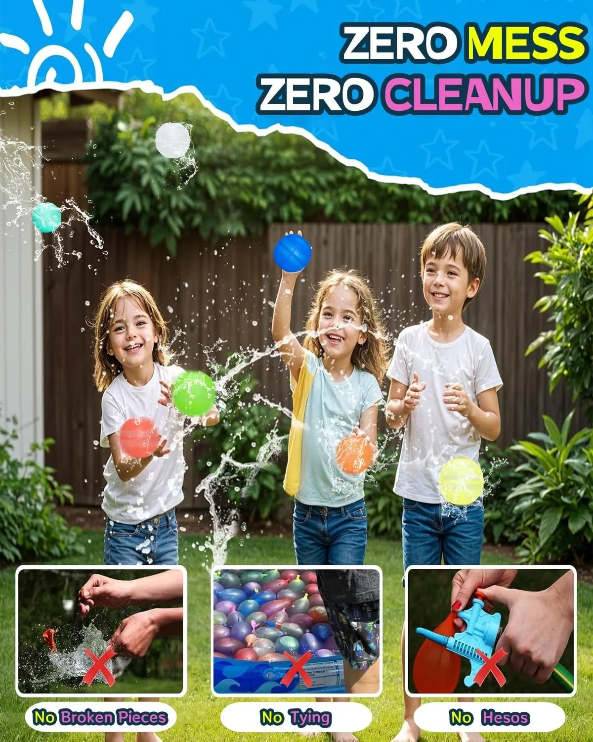 Reusable Water Balloons Unique Double Water Inlet Silicone Water Bomb Pool Toys Non-Magnetic Quick Fill Self Sealing Water Splash Balls Games for Kids 3-12 Summer Outdoor Beach Activities Gift-14 Pack