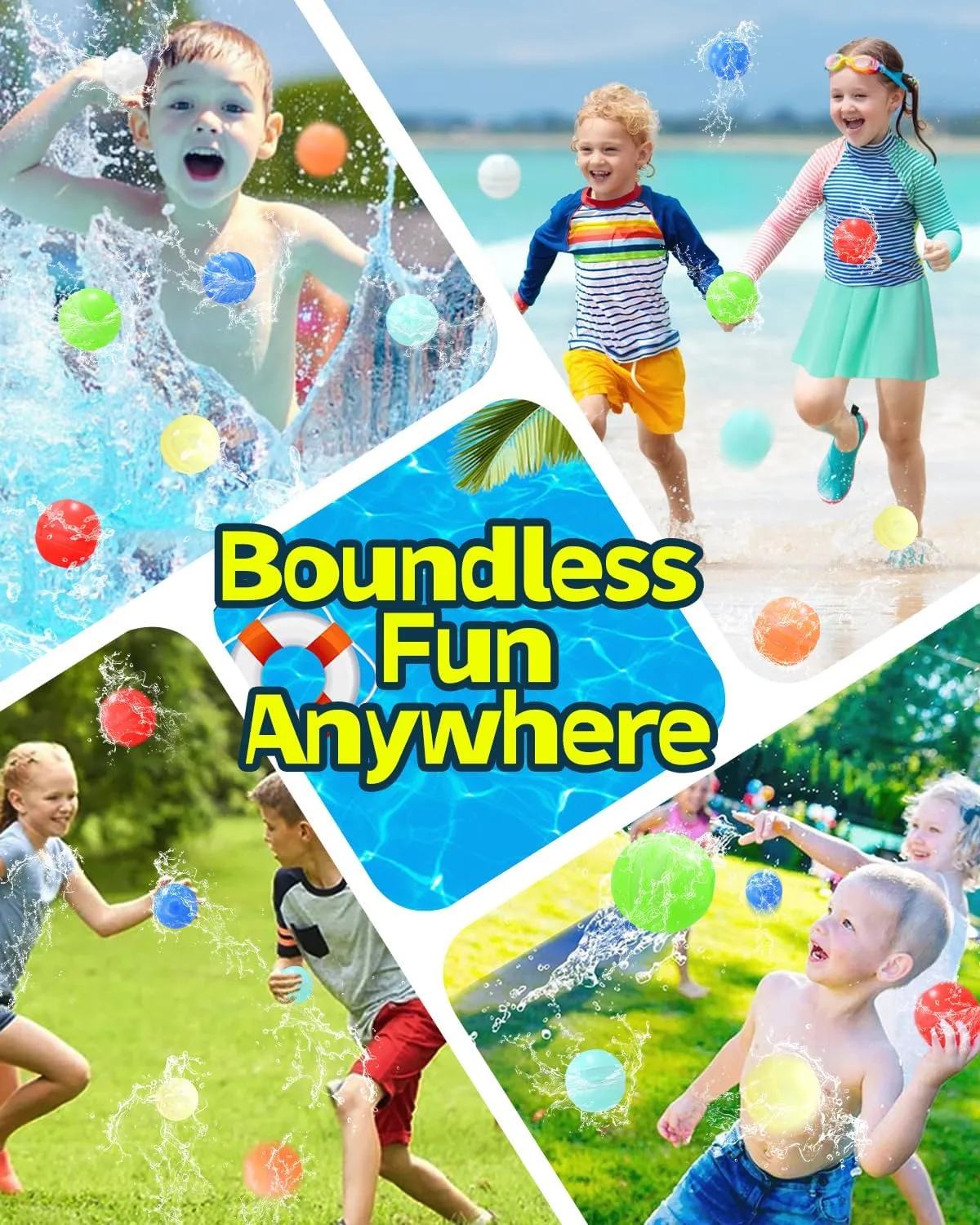Reusable Water Balloons Unique Double Water Inlet Silicone Water Bomb Pool Toys Non-Magnetic Quick Fill Self Sealing Water Splash Balls Games for Kids 3-12 Summer Outdoor Beach Activities Gift-14 Pack