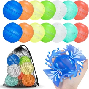 Reusable Water Balloons Unique Double Water Inlet Silicone Water Bomb Pool Toys Non-Magnetic Quick Fill Self Sealing Water Splash Balls Games for Kids 3-12 Summer Outdoor Beach Activities Gift-14 Pack