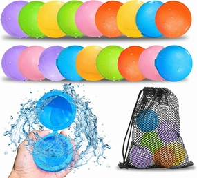 Reusable Water Balloons Quick Fill Soft Silicone Self Sealing Water Balls Outdoor Water Toys with Mesh Bag for Outdoor Summer Fun Party Kids Outside Play Water Games Gift Pool Activity (18pack)