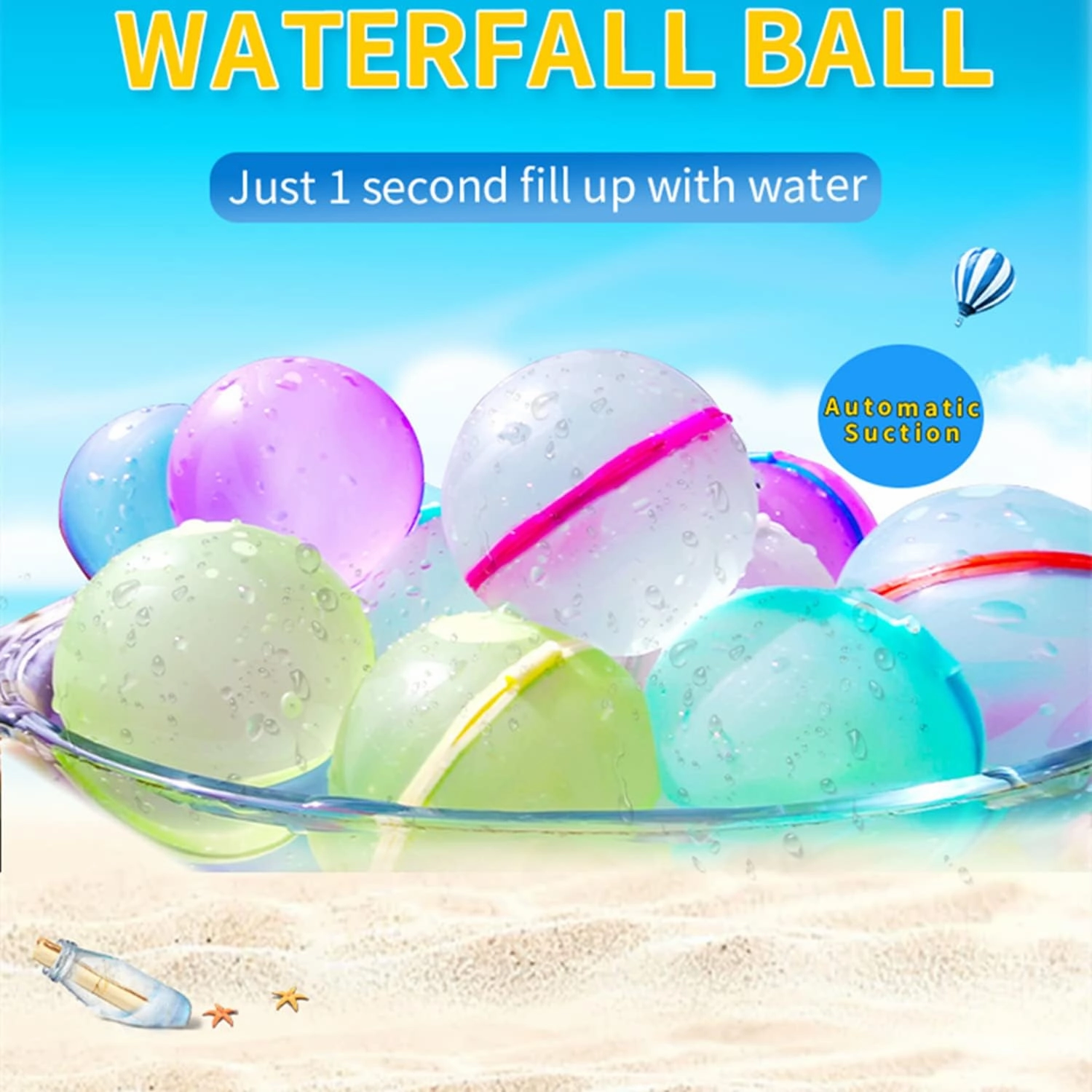 Reusable Water Balloons Water Bombs Splash Ball Quick Fill Self-Sealing Refillable Water Balloons Outdoor Activities Summer Toy Pool Beach Water Games Toys for Kids ages 4-12 (6 Pcs -color)
