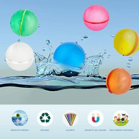 Reusable Water Balloons Water Bombs Splash Ball Quick Fill Self-Sealing Refillable Water Balloons Outdoor Activities Summer Toy Pool Beach Water Games Toys for Kids ages 4-12 (6 Pcs -color)