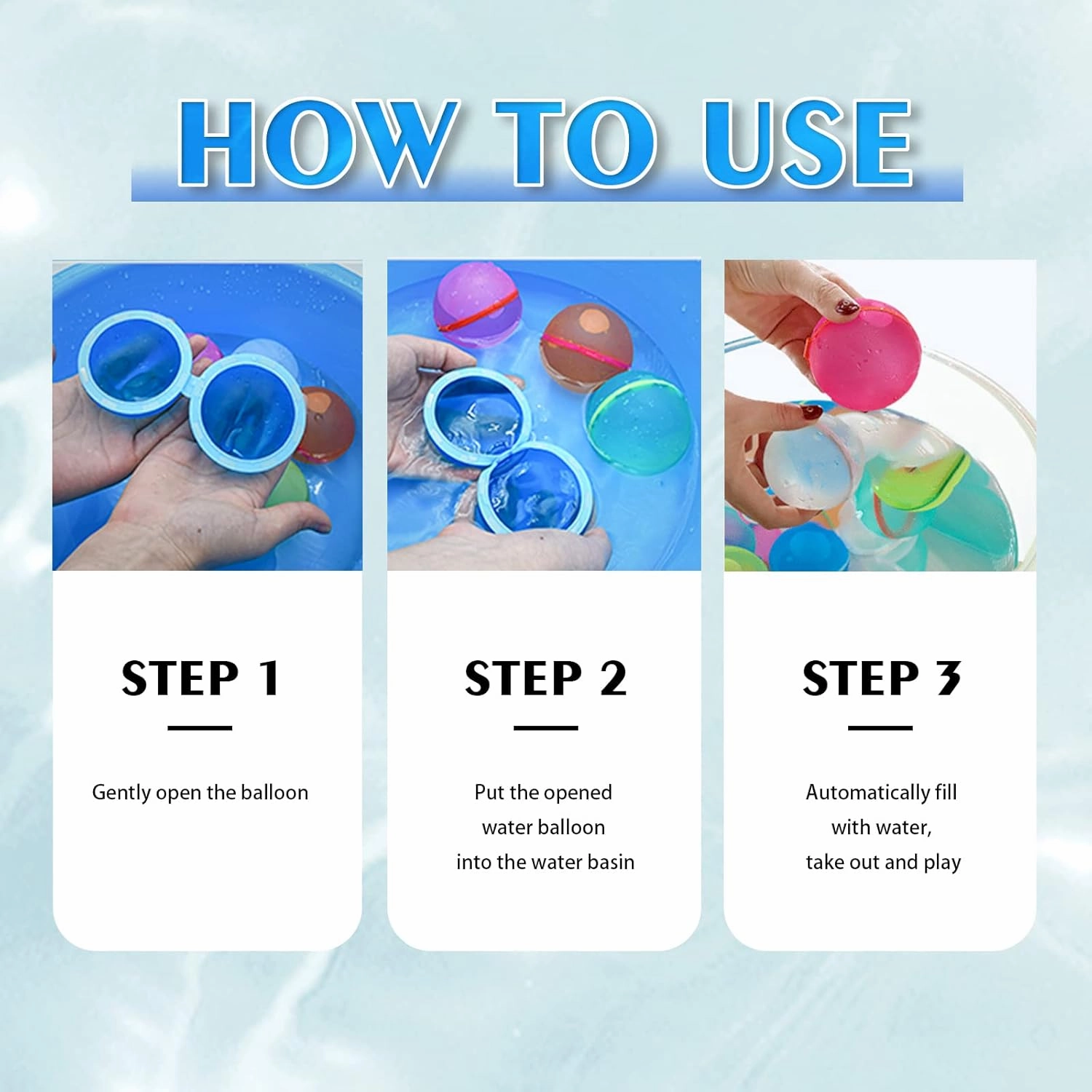 Reusable Water Balloons Water Bombs Splash Ball Quick Fill Self-Sealing Refillable Water Balloons Outdoor Activities Summer Toy Pool Beach Water Games Toys for Kids ages 4-12 (6 Pcs -color)