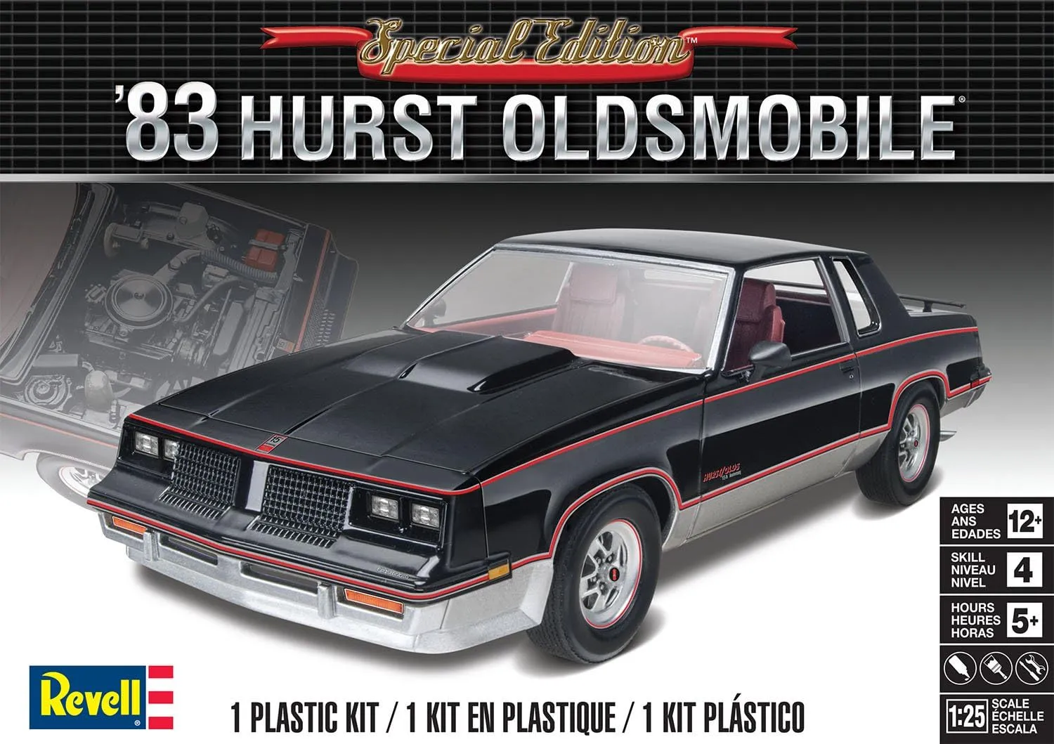 Revell 85-4317 '83 Hurst Oldsmobile Model Car Kit 1:25 Scale 94-Piece Skill Level 4 Plastic Model Building Kit. Black