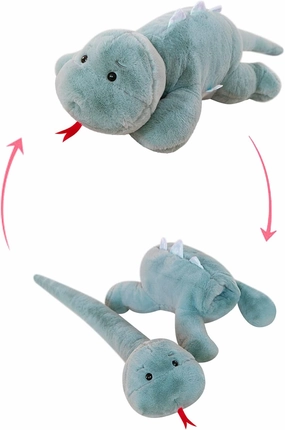 Reversible Stuffed Animal Plush Toy, 2-in-1 Travel Pillow Hand Warmer, Soft Neck Support Snake Plush, Stuffed Dinosaur Hugging Pillow (Green)
