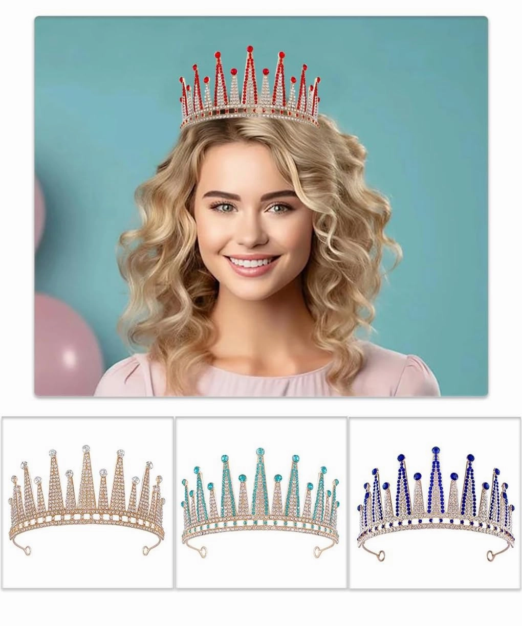 Rfmfkkg Wedding Birthday Party Alloy Tiara Headpiece Bridal Crown For Banquet Wedding Gown Accessories Gold Bright Red