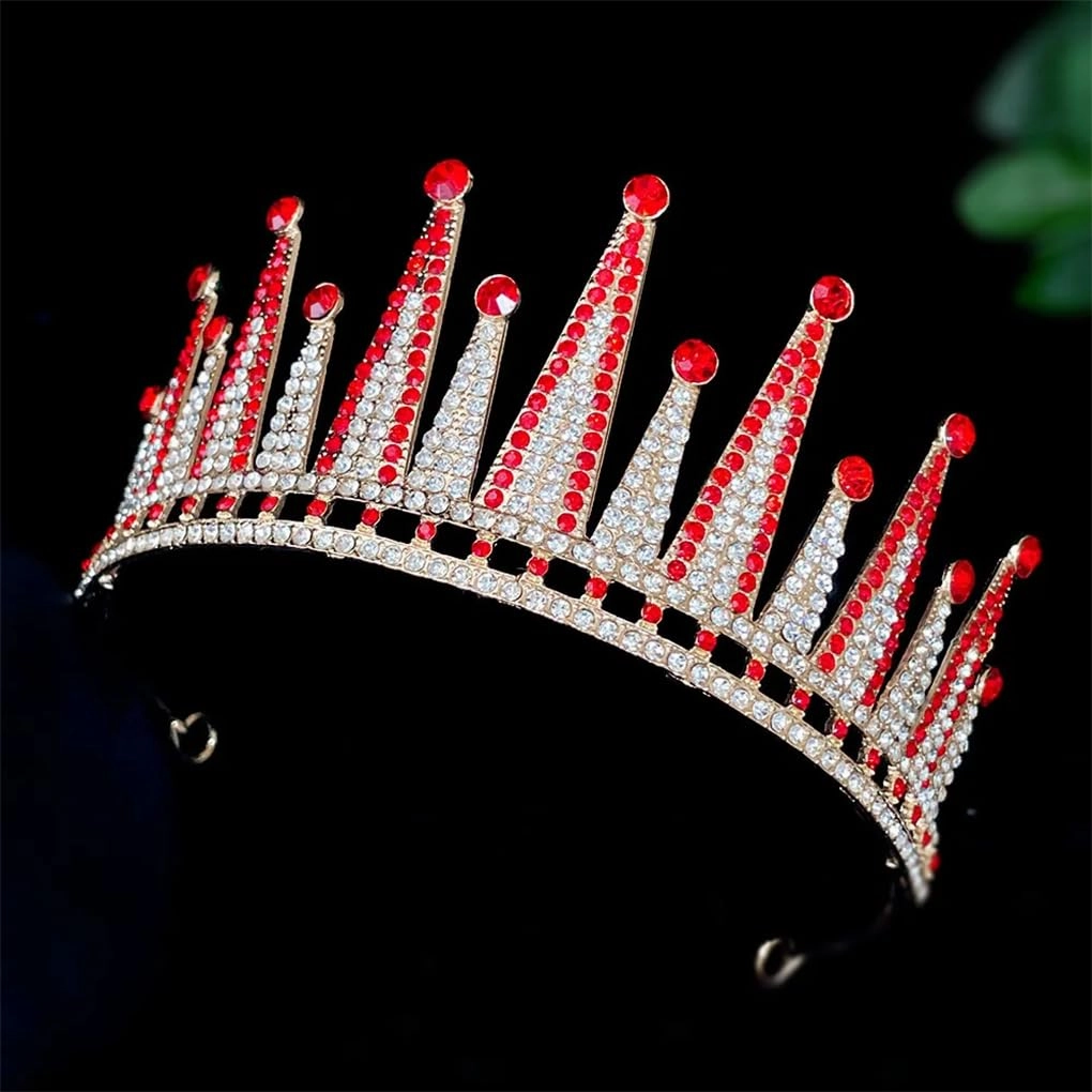 Rfmfkkg Wedding Birthday Party Alloy Tiara Headpiece Bridal Crown For Banquet Wedding Gown Accessories Gold Bright Red