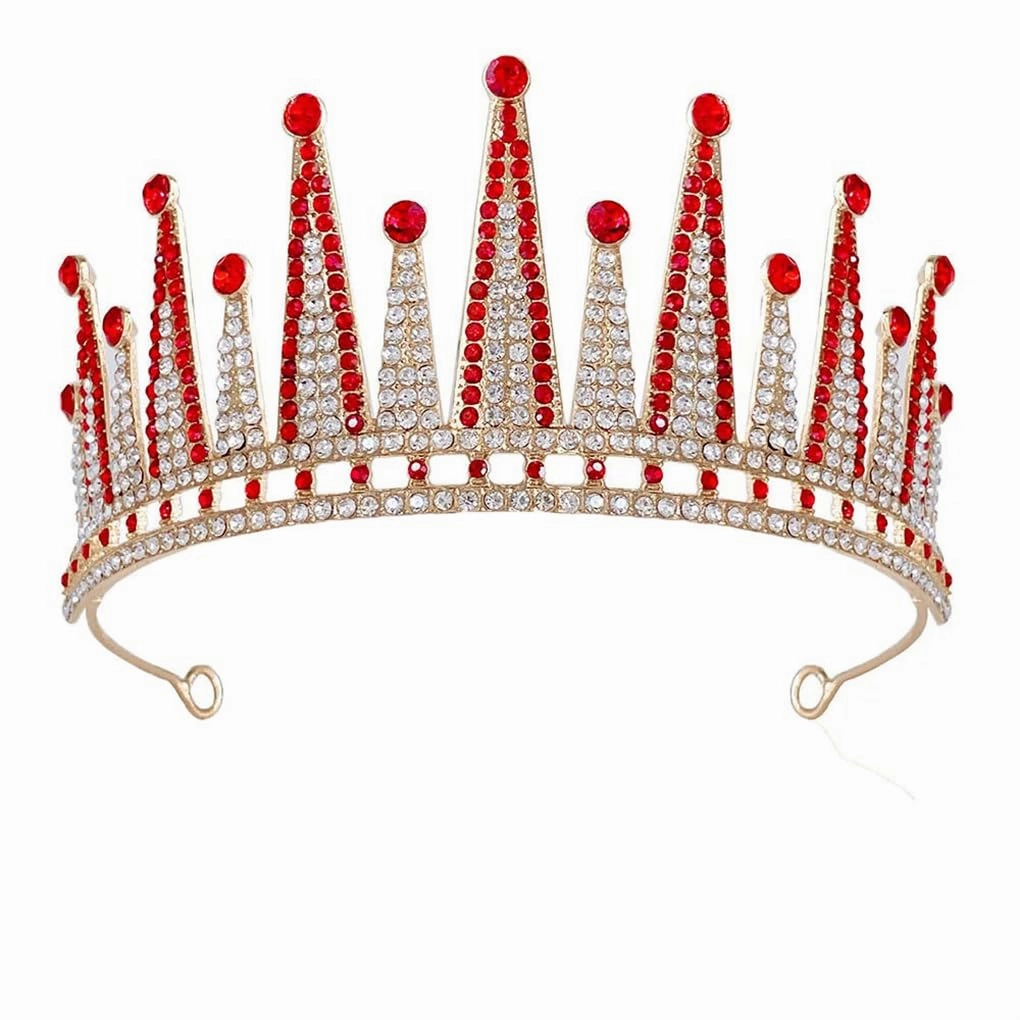 Rfmfkkg Wedding Birthday Party Alloy Tiara Headpiece Bridal Crown For Banquet Wedding Gown Accessories Gold Bright Red