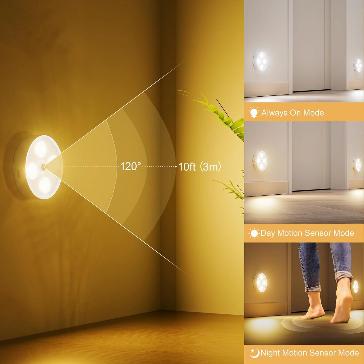 RGB Puck Lights with Remote Control, Rechargeable 1500mAh Motion Sensor Night Light, 13 Colors Dimmable Under Cabinet Lighting, Magnetic Stick on Lights for Closet, Counter, Kitchen, Stairs, 4 Pack