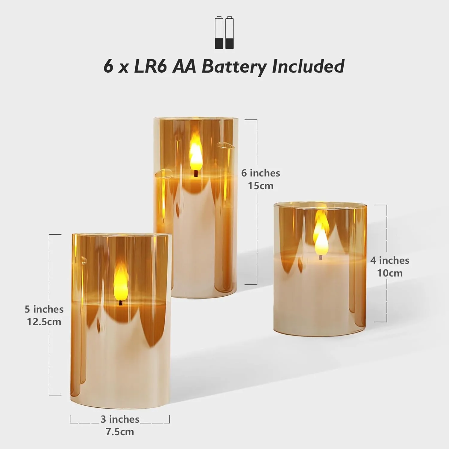 Rhytsing Gold Glass Battery Operated Candles with Remote, Flameless LED Candle Gift Set, Warm White Light - Include 6 Batteries