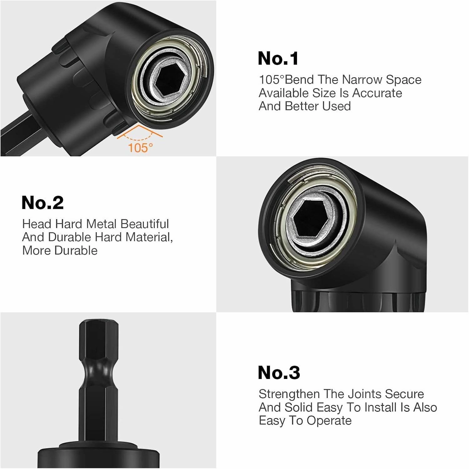 Right Angle Drill Adaptor,4-in-1 Impact Drill Bit Extension,360° Rotatable 1/4 3/8 1/2" Impact Grade Socket Adapter Set,105 Degree Angle Screwdriver Drill Bit for Household Workplace Industry