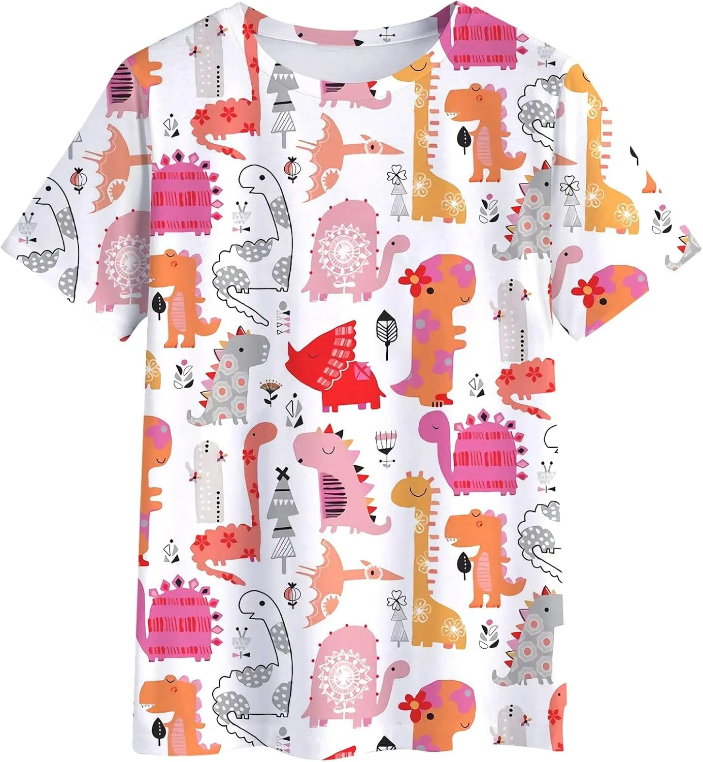 RMCMS Dinosaur Shirts Women Cute 3D Dinosaur Graphic Party Casual Loose Fit Short Sleeve T-Shirt Tee Gift for Mom Top