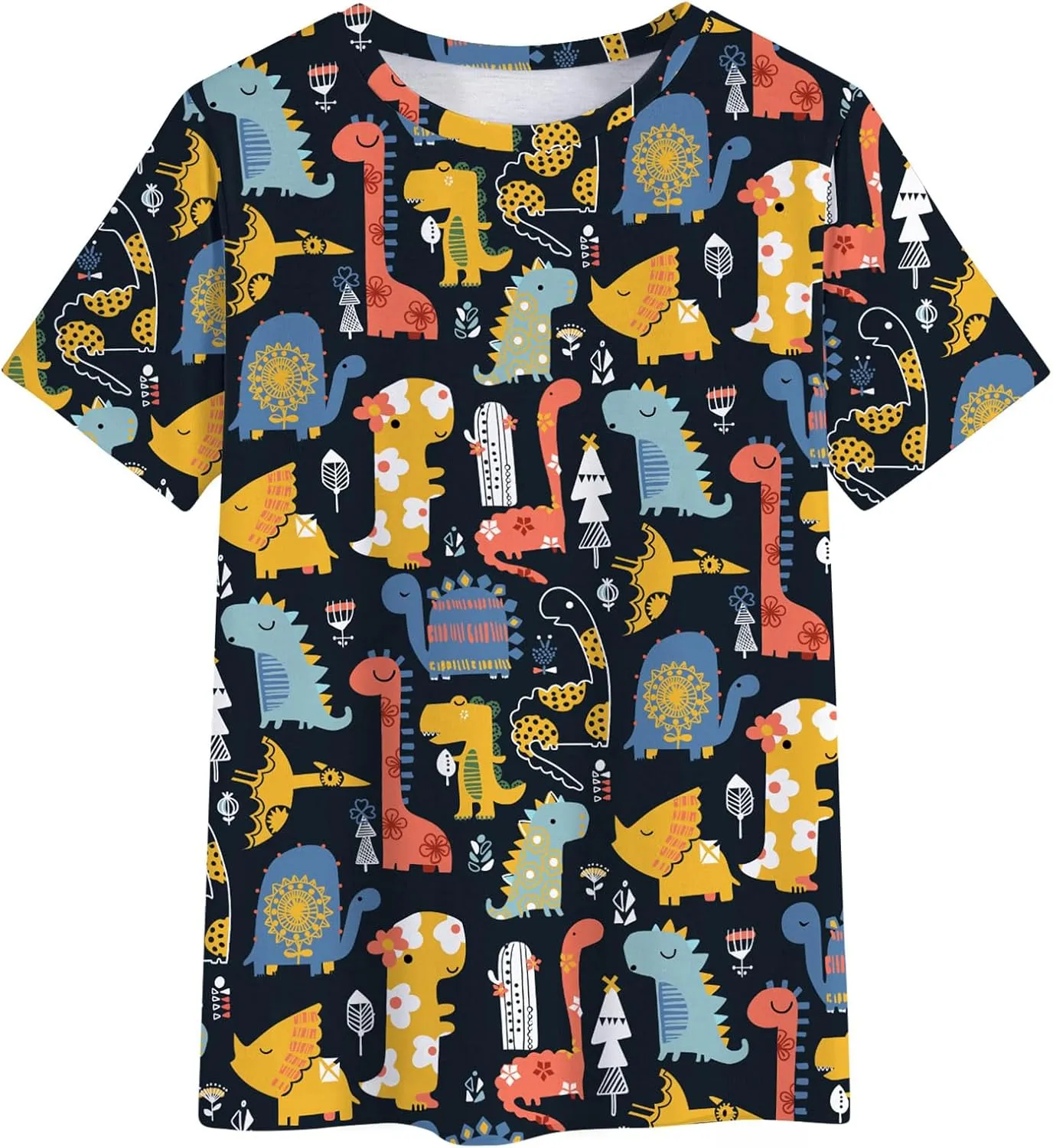 RMCMS Dinosaur Shirts Women Cute 3D Dinosaur Graphic Party Casual Loose Fit Short Sleeve T-Shirt Tee Gift for Mom Top