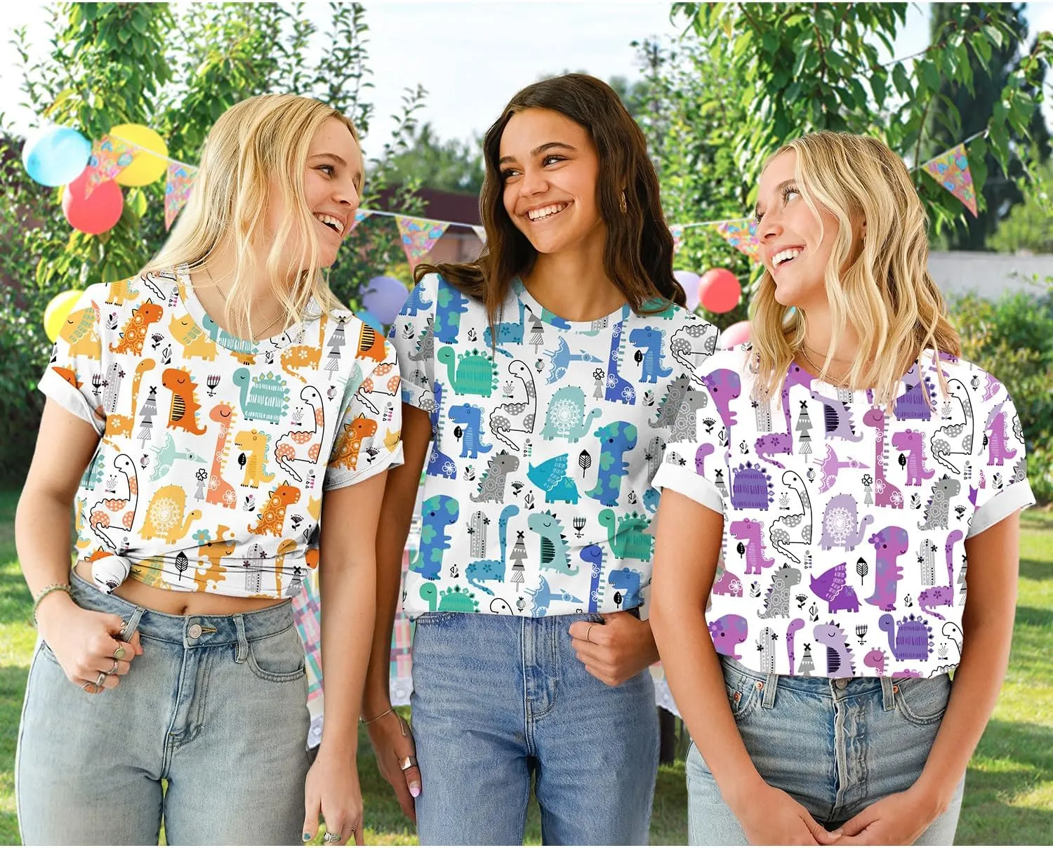 RMCMS Dinosaur Shirts Women Cute 3D Dinosaur Graphic Party Casual Loose Fit Short Sleeve T-Shirt Tee Gift for Mom Top
