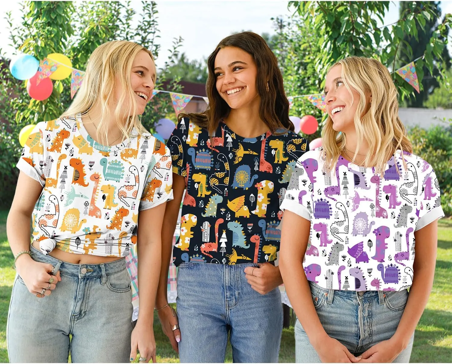 RMCMS Dinosaur Shirts Women Cute 3D Dinosaur Graphic Party Casual Loose Fit Short Sleeve T-Shirt Tee Gift for Mom Top