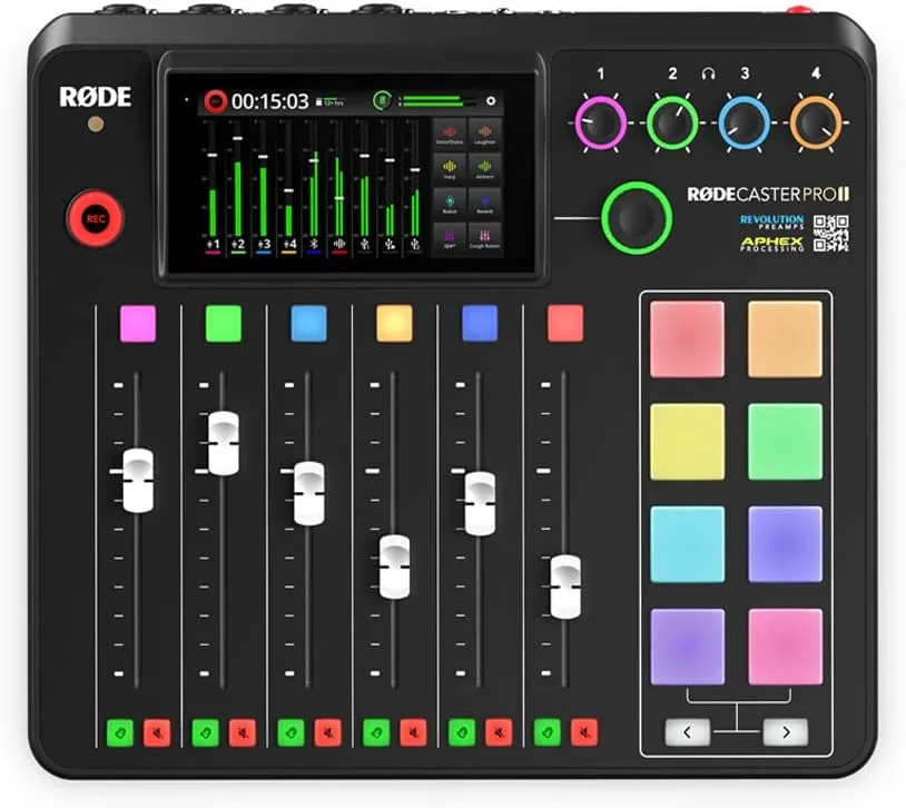 Rode RODECaster Pro II Audio Production Studio Bundle with 4x Zoom ZDM-1 Podcast Mic Packs, 32GB microSD Card and StreamEye Polishing Cloth