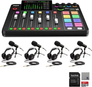 Rode RODECaster Pro II Audio Production Studio Bundle with 4x Zoom ZDM-1 Podcast Mic Packs, 32GB microSD Card and StreamEye Polishing Cloth