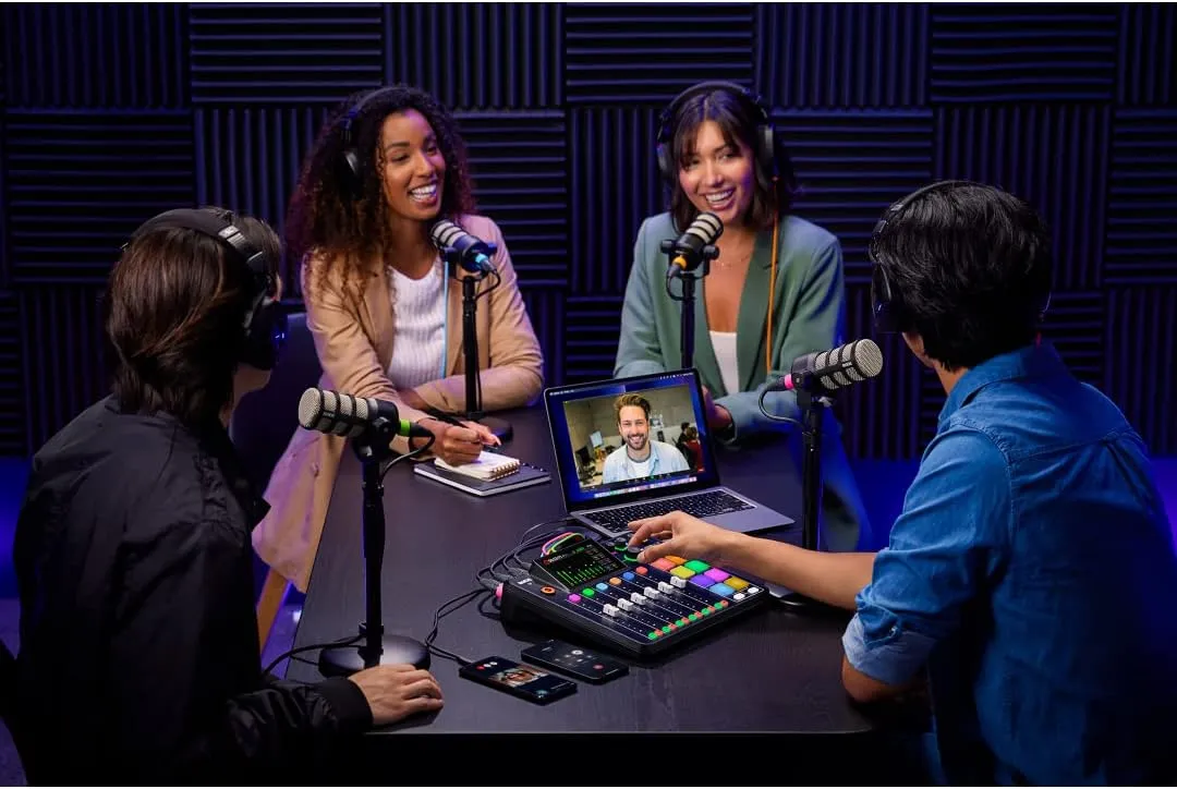Rode RODECaster Pro II Audio Production Studio Bundle with 4x Zoom ZDM-1 Podcast Mic Packs, 32GB microSD Card and StreamEye Polishing Cloth