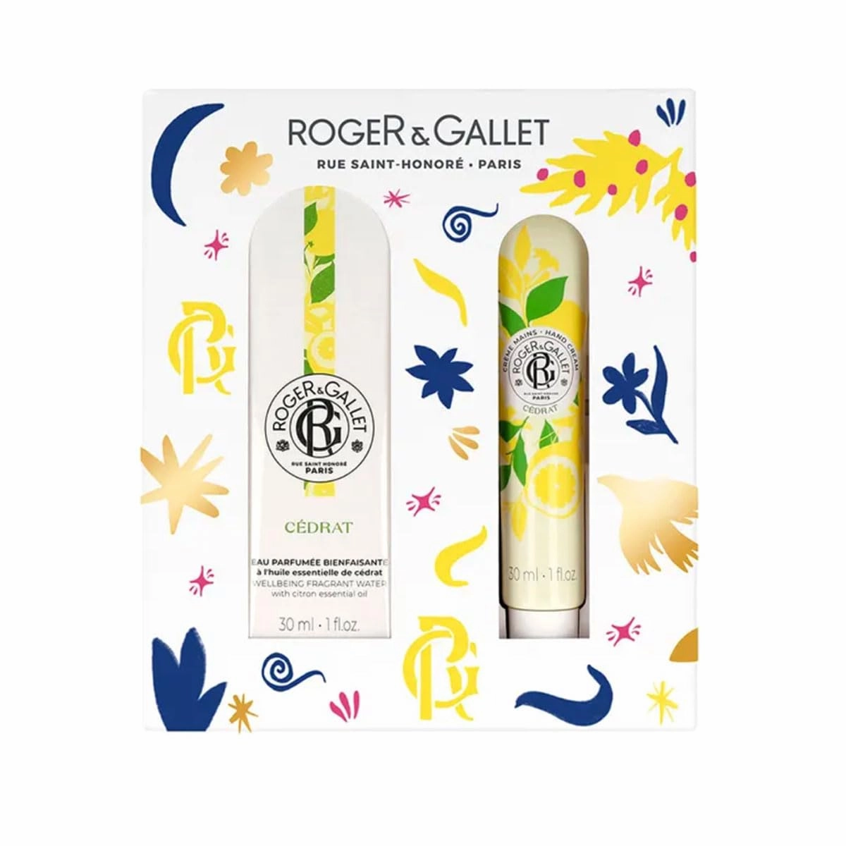 ROGER & GALLET | Citron Gift Set | 1 fl oz Wellbeing Fragrant Water | 1 oz Hand & Nail Cream | Limited Edition