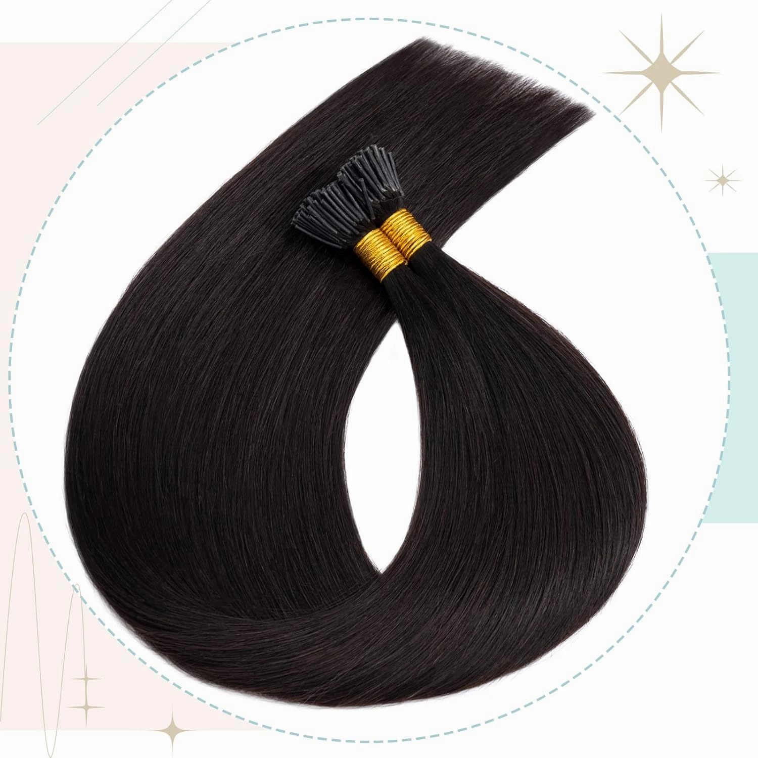 S-noilite I Tip Human Hair Extension for Women Keratin Glue Cold Fusion Stick Tip Remy Human Hair Piece Invisible Glue in Hair Extensions Full Head 100Strands/50g 16"- (#1B Natural Black)