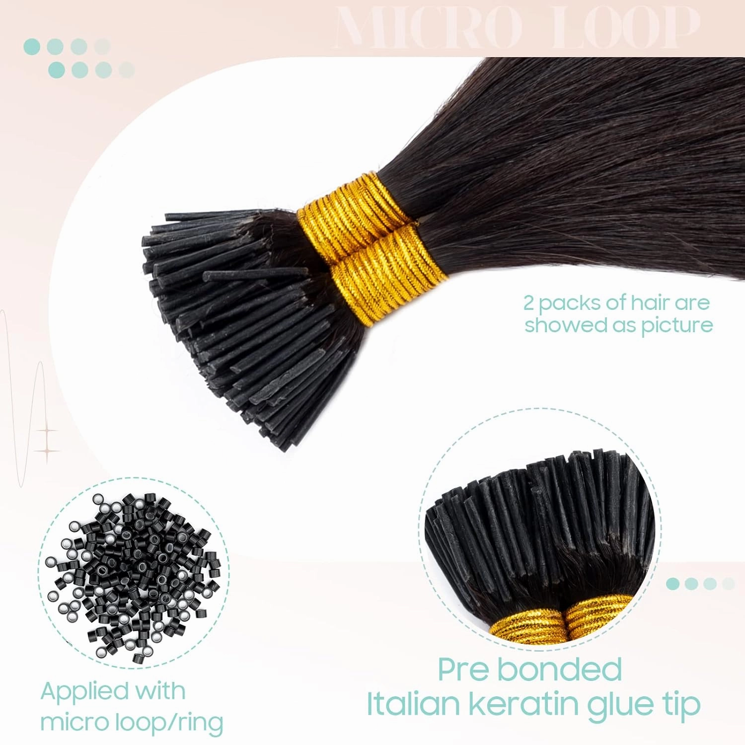 S-noilite I Tip Human Hair Extension for Women Keratin Glue Cold Fusion Stick Tip Remy Human Hair Piece Invisible Glue in Hair Extensions Full Head 100Strands/50g 16"- (#1B Natural Black)