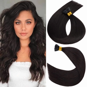 S-noilite I Tip Human Hair Extension for Women Keratin Glue Cold Fusion Stick Tip Remy Human Hair Piece Invisible Glue in Hair Extensions Full Head 100Strands/50g 16"- (#1B Natural Black)