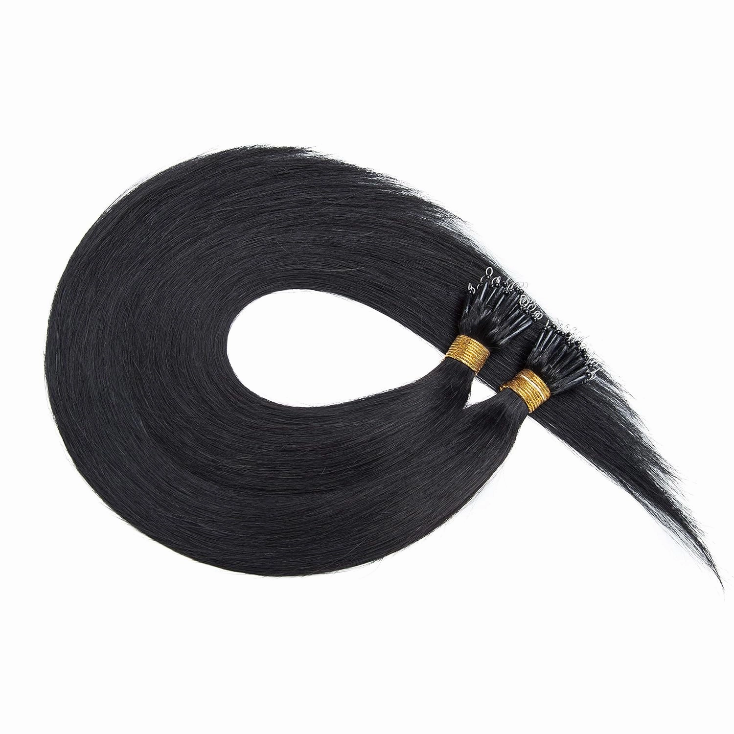 S-noilite Nano Bead Ring Human Hair Extensions Pre Bonded Nano Tip Hairpieces Cold Fusion Micro Link Loop Remy Hair 50g 50 Strands For Women Beauty 16Inch #1 Jet Black