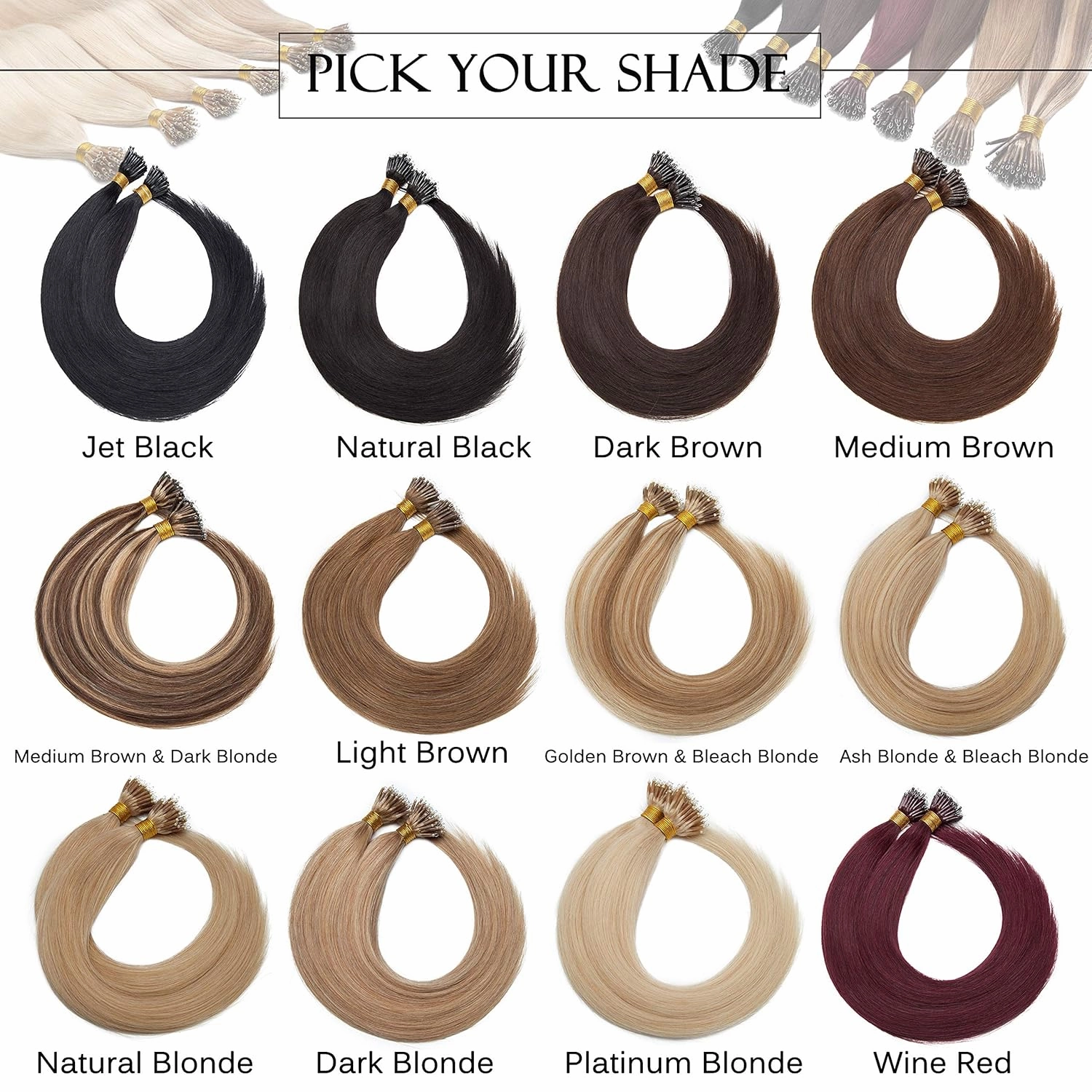 S-noilite Nano Bead Ring Human Hair Extensions Pre Bonded Nano Tip Hairpieces Cold Fusion Micro Link Loop Remy Hair 50g 50 Strands For Women Beauty 16Inch #1 Jet Black