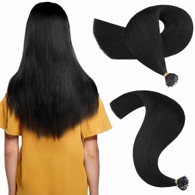 S-noilite Nano Bead Ring Human Hair Extensions Pre Bonded Nano Tip Hairpieces Cold Fusion Micro Link Loop Remy Hair 50g 50 Strands For Women Beauty 16Inch #1 Jet Black