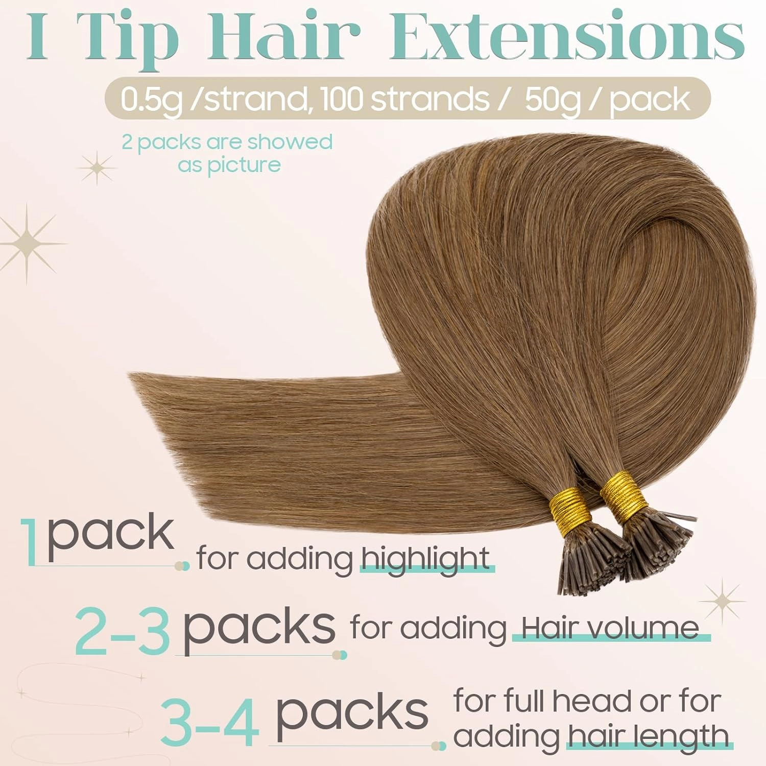 S-noilite Pre bonded I Tip Human Hair Extension for Women 100Strands 50Gram Fusion Stick Tip Remy Human Hair Piece Invisible Keratin Glue K Tip in Hair Extensions 16Inch #06 Light Brown