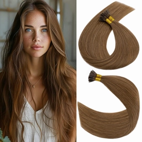 S-noilite Pre bonded I Tip Human Hair Extension for Women 100Strands 50Gram Fusion Stick Tip Remy Human Hair Piece Invisible Keratin Glue K Tip in Hair Extensions 16Inch #06 Light Brown