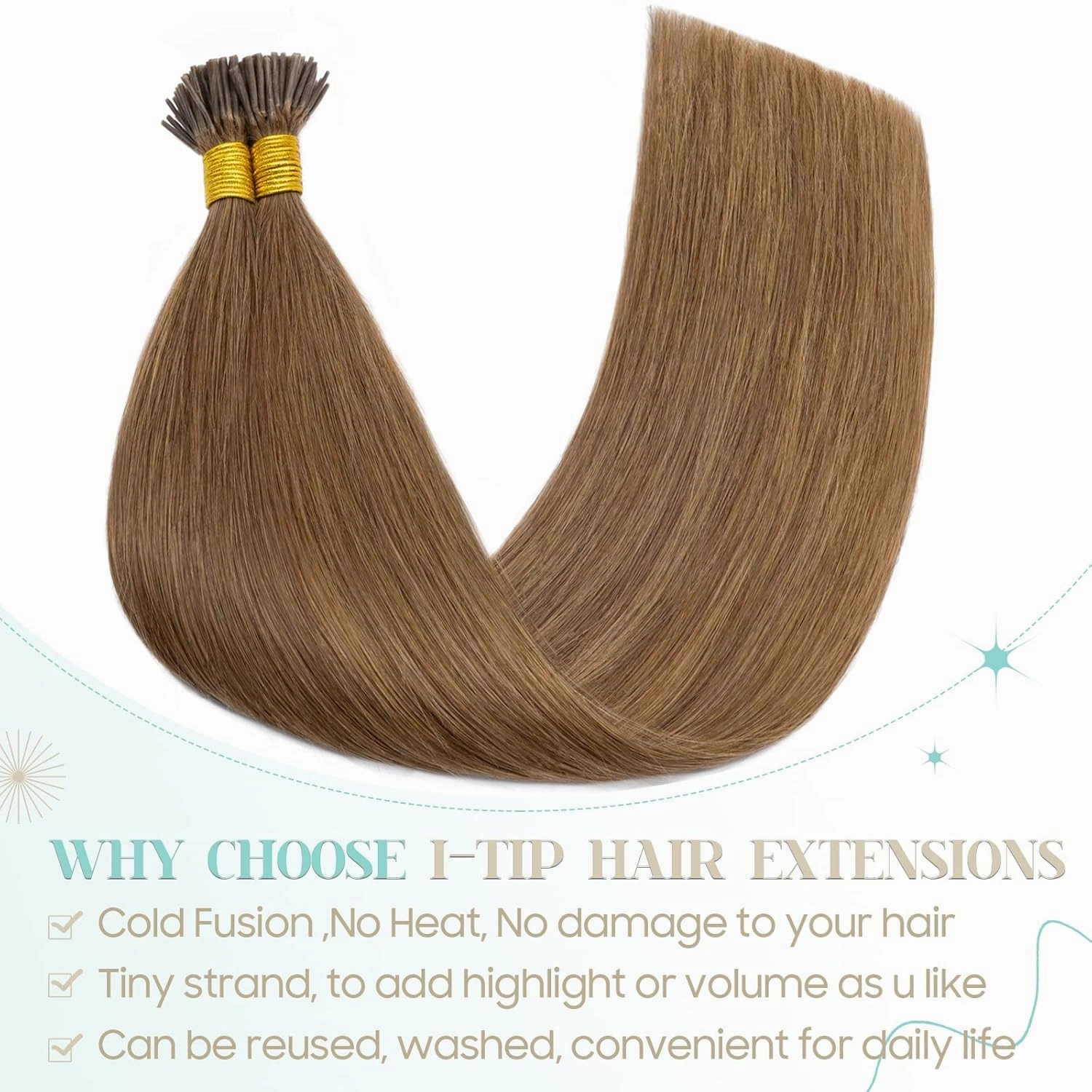 S-noilite Pre bonded I Tip Human Hair Extension for Women 100Strands 50Gram Fusion Stick Tip Remy Human Hair Piece Invisible Keratin Glue K Tip in Hair Extensions 16Inch #06 Light Brown