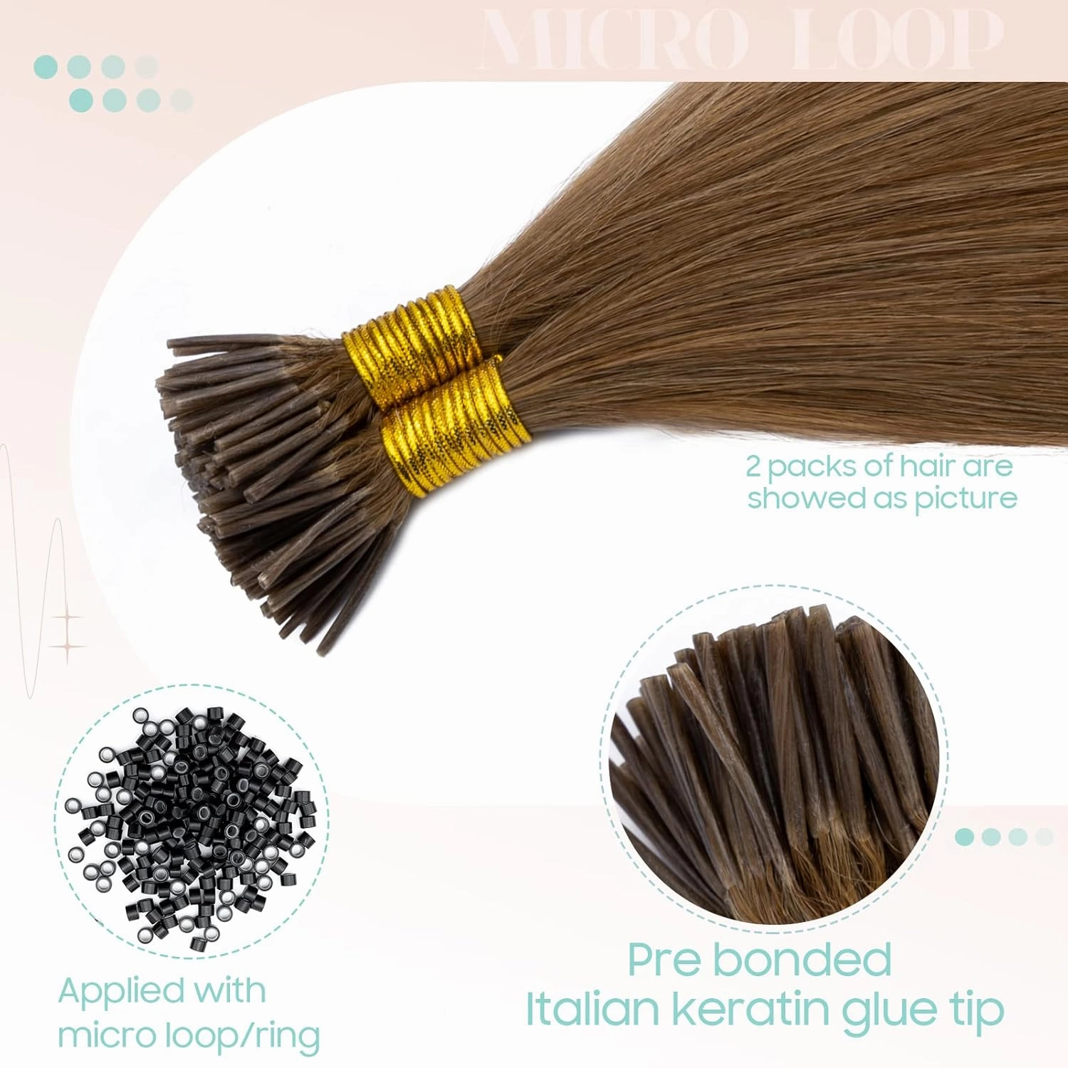 S-noilite Pre bonded I Tip Human Hair Extension for Women 100Strands 50Gram Fusion Stick Tip Remy Human Hair Piece Invisible Keratin Glue K Tip in Hair Extensions 16Inch #06 Light Brown
