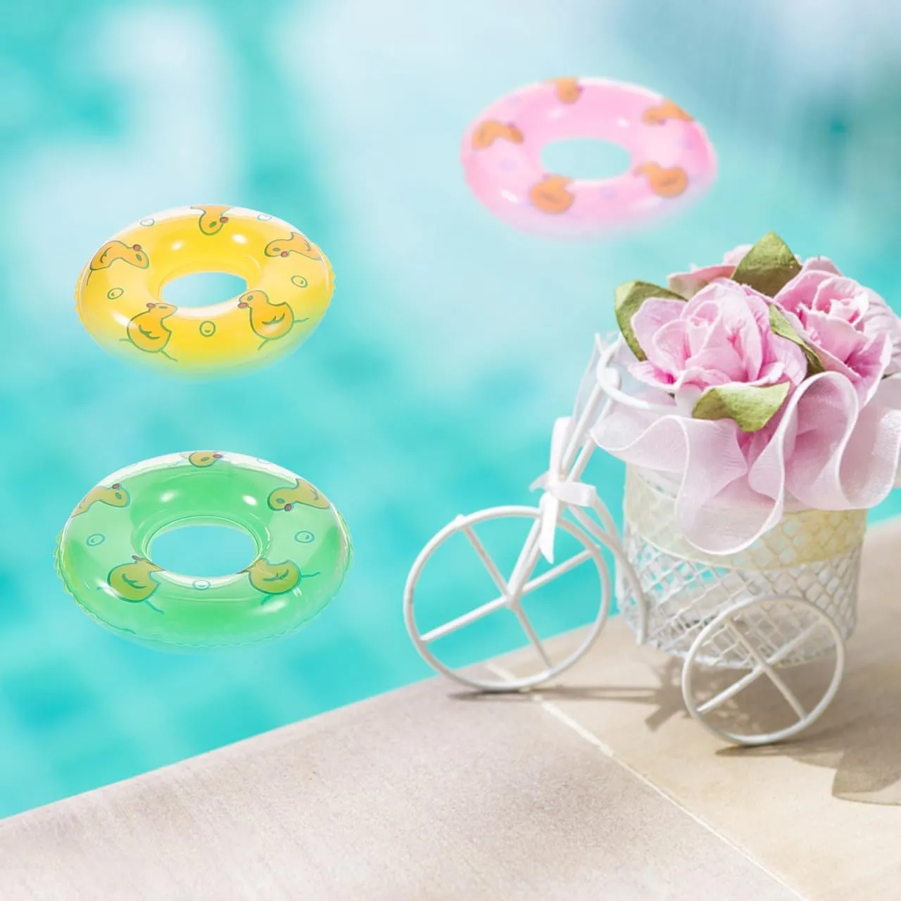 SAFIGLE 60 Pcs Mini Swim Rings Photo Props：Pool Float Toys for Dollhouse Decor, Photo Props, DIY Mini House Accessories - House Ornaments pp Swim Ring Plaything for Baby Children