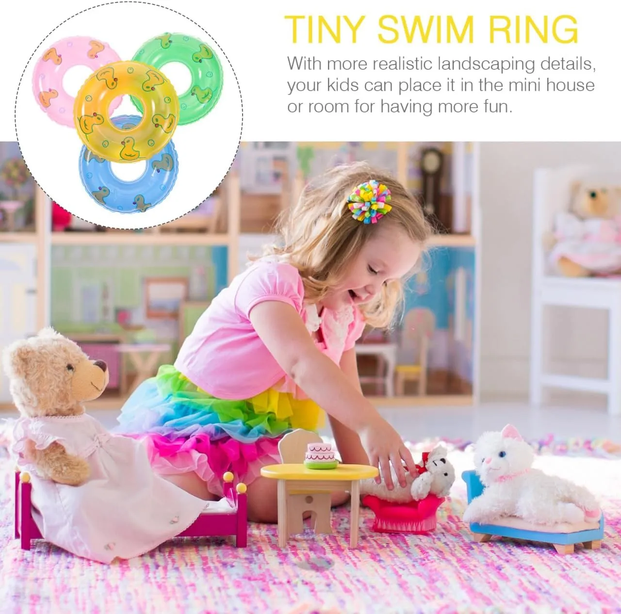 SAFIGLE 60 Pcs Mini Swim Rings Photo Props：Pool Float Toys for Dollhouse Decor, Photo Props, DIY Mini House Accessories - House Ornaments pp Swim Ring Plaything for Baby Children