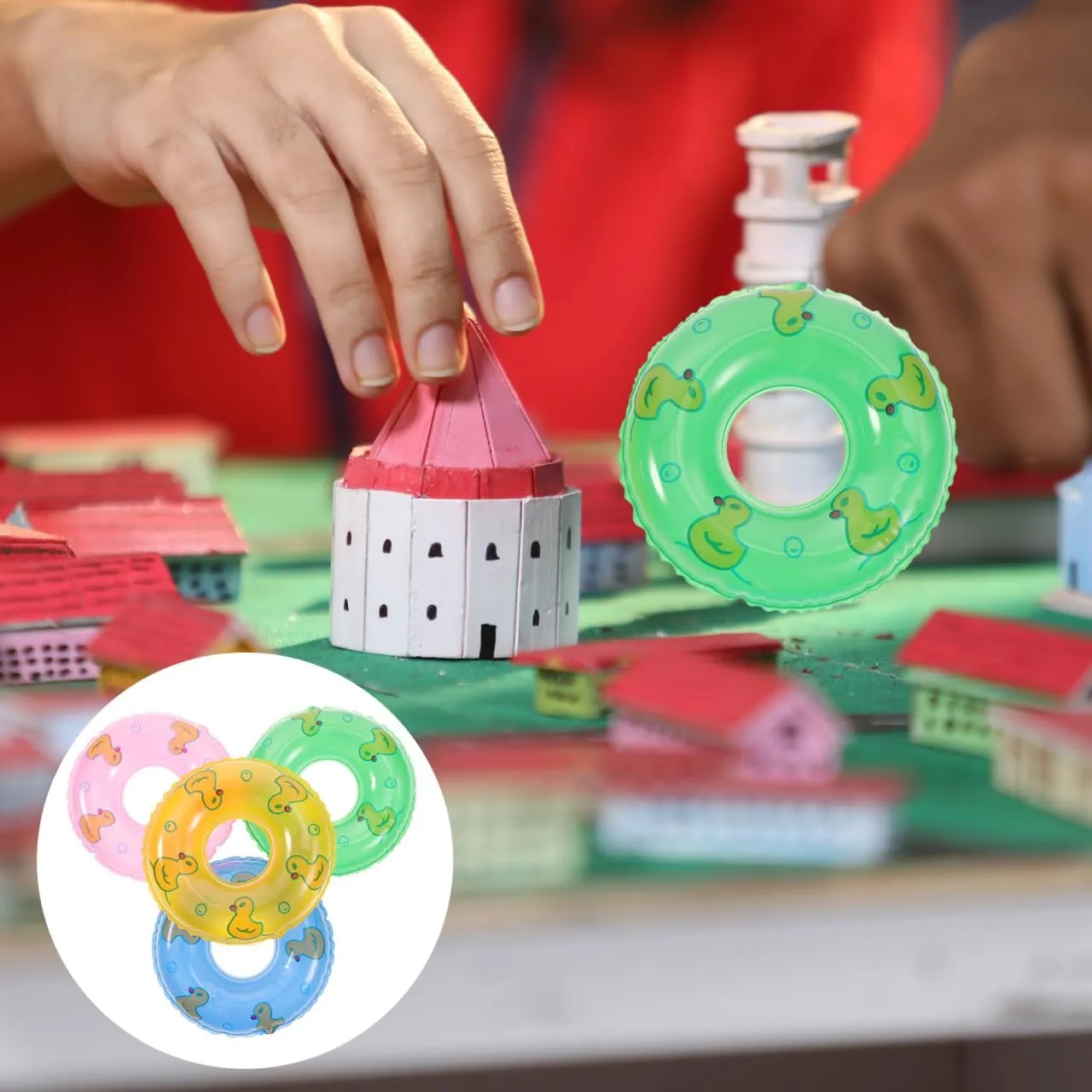 SAFIGLE 60 Pcs Mini Swim Rings Photo Props：Pool Float Toys for Dollhouse Decor, Photo Props, DIY Mini House Accessories - House Ornaments pp Swim Ring Plaything for Baby Children