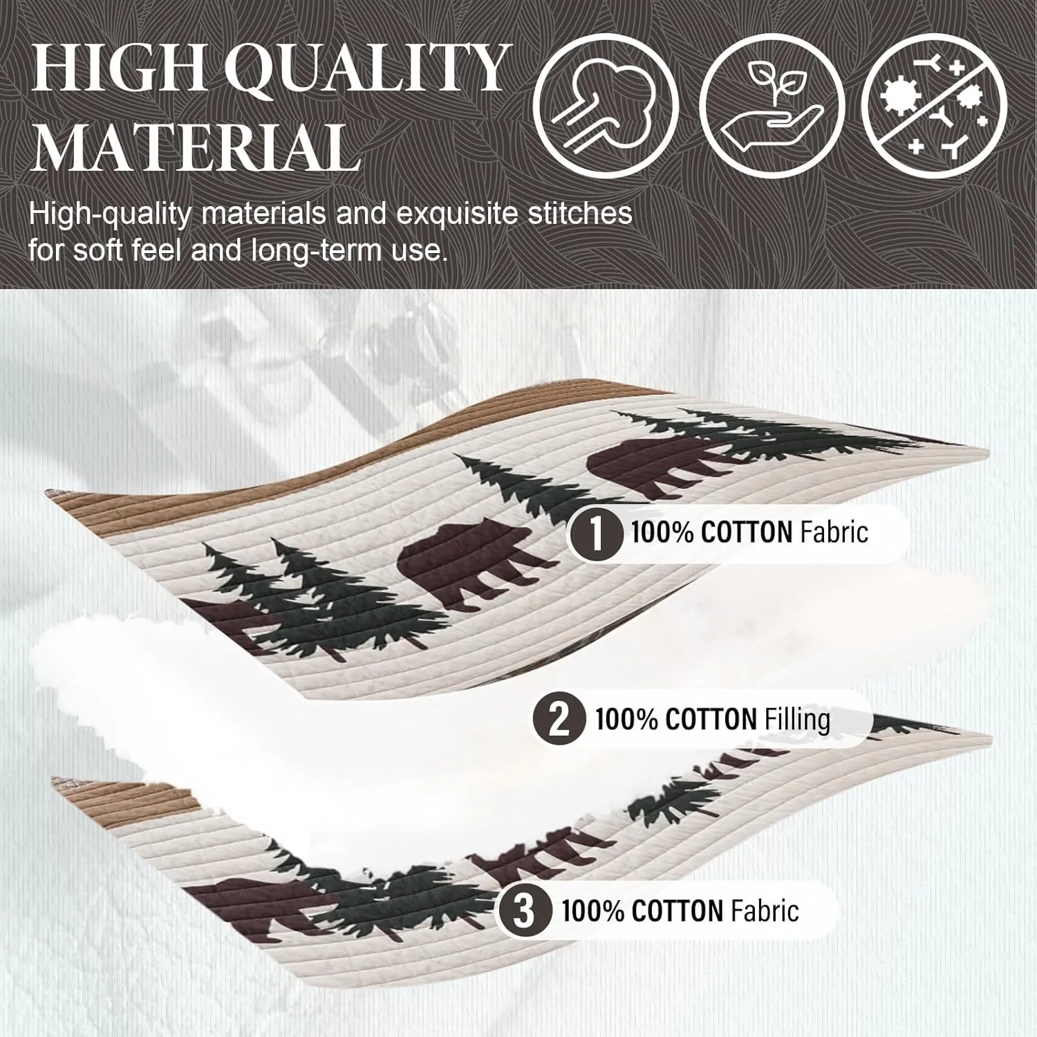 SahSahCasa Quilt Queen Size, Queen Quilt Set, 100% Cotton Queen Quilt Bedding Set Bedspreads, Forest Farmhouse Rustic Reversible Lightweight Comforter for Queen Bed, All Season, Brown/Green, 3-Piece