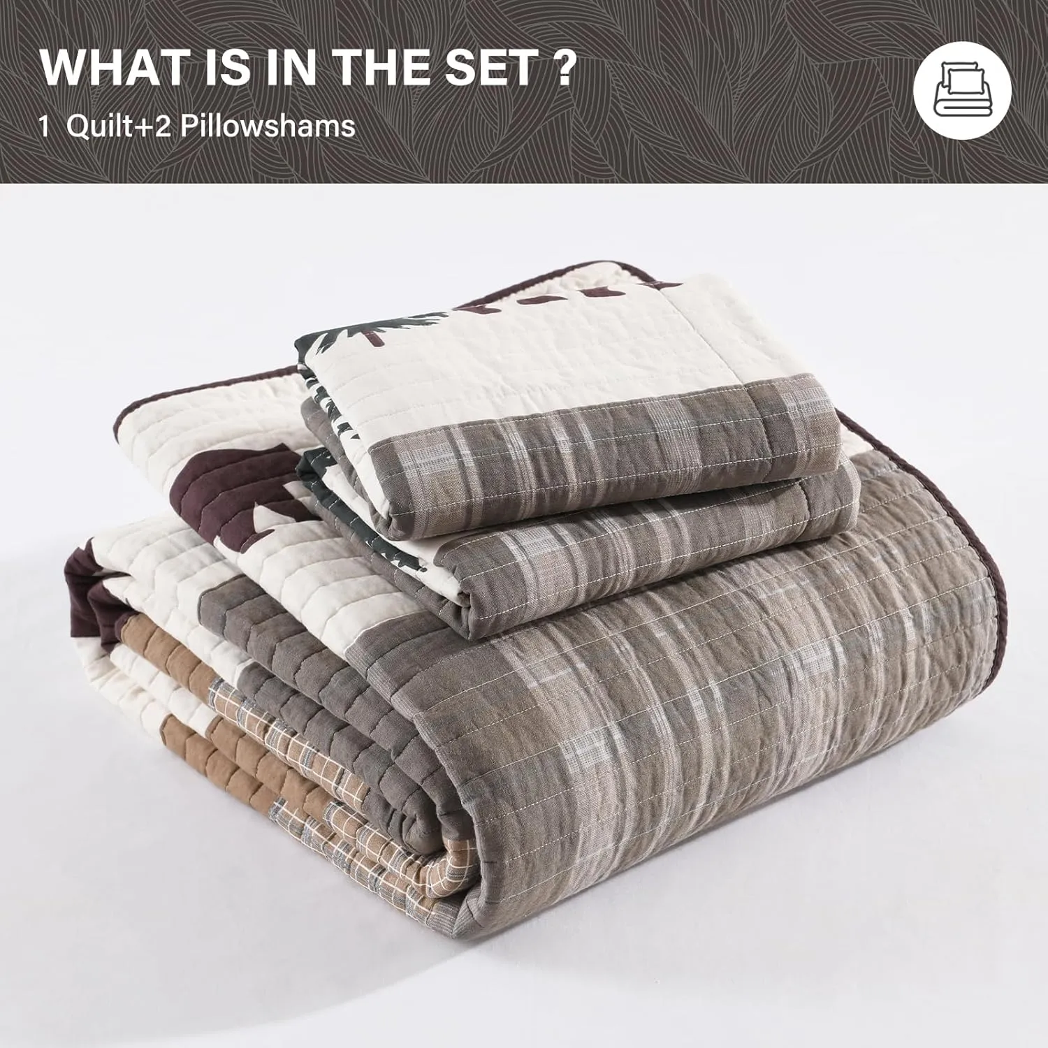 SahSahCasa Quilt Queen Size, Queen Quilt Set, 100% Cotton Queen Quilt Bedding Set Bedspreads, Forest Farmhouse Rustic Reversible Lightweight Comforter for Queen Bed, All Season, Brown/Green, 3-Piece