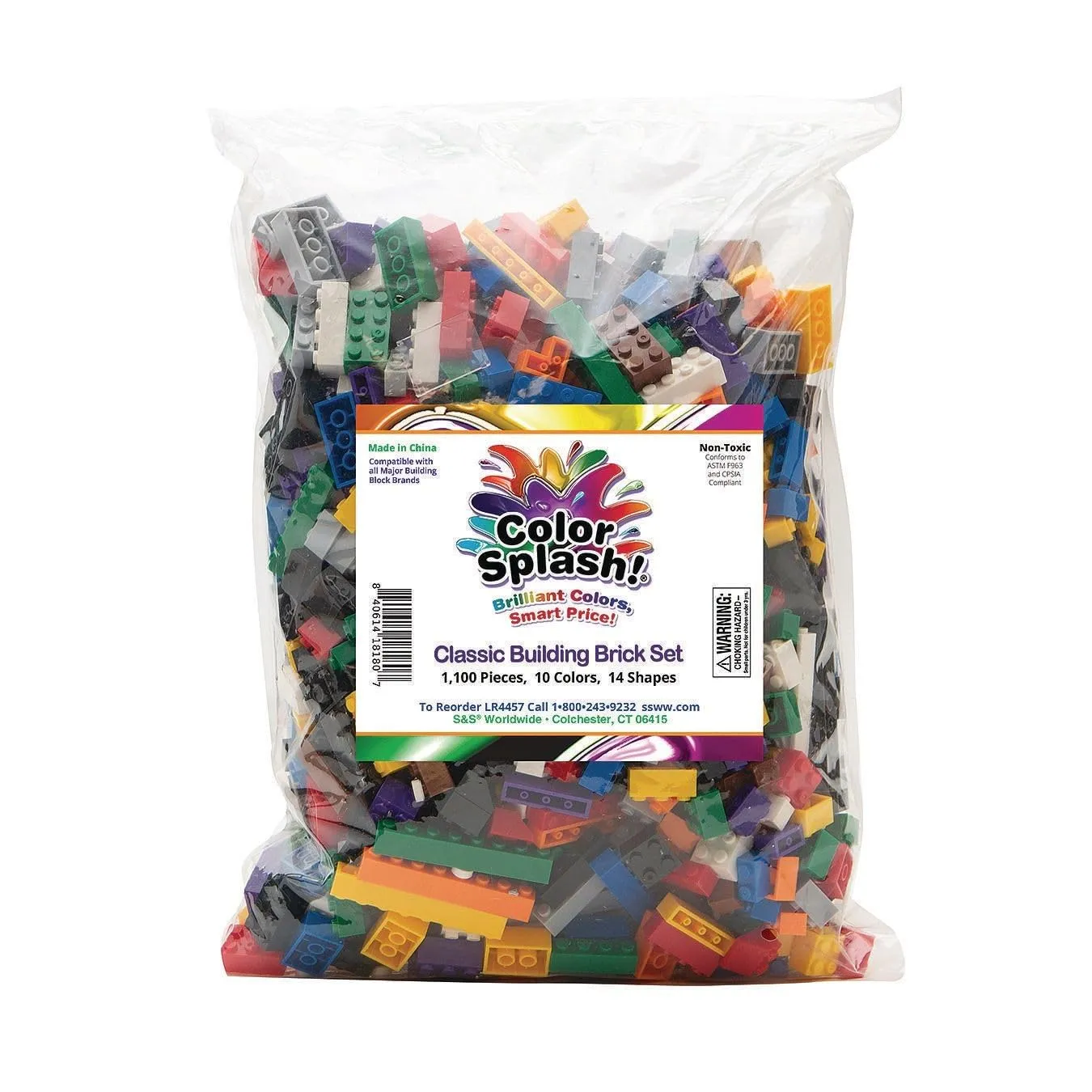 S&S Worldwide Color Splash Building Bricks. Bulk Set containing 1100 Pieces. 14 Different Shapes in 10 Bright Colors. Perfect for Boys and Girls 3  Years