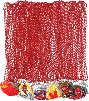 Sasylvia 60 Pcs Chili Pepper Bead Necklaces with Felt Pendant in 6 Styles Mexican Fiesta Beaded Necklaces Decoration Accessories in Bulk for Mexico Cinco De Mayo Fiesta Mardi Gras Cooking Party