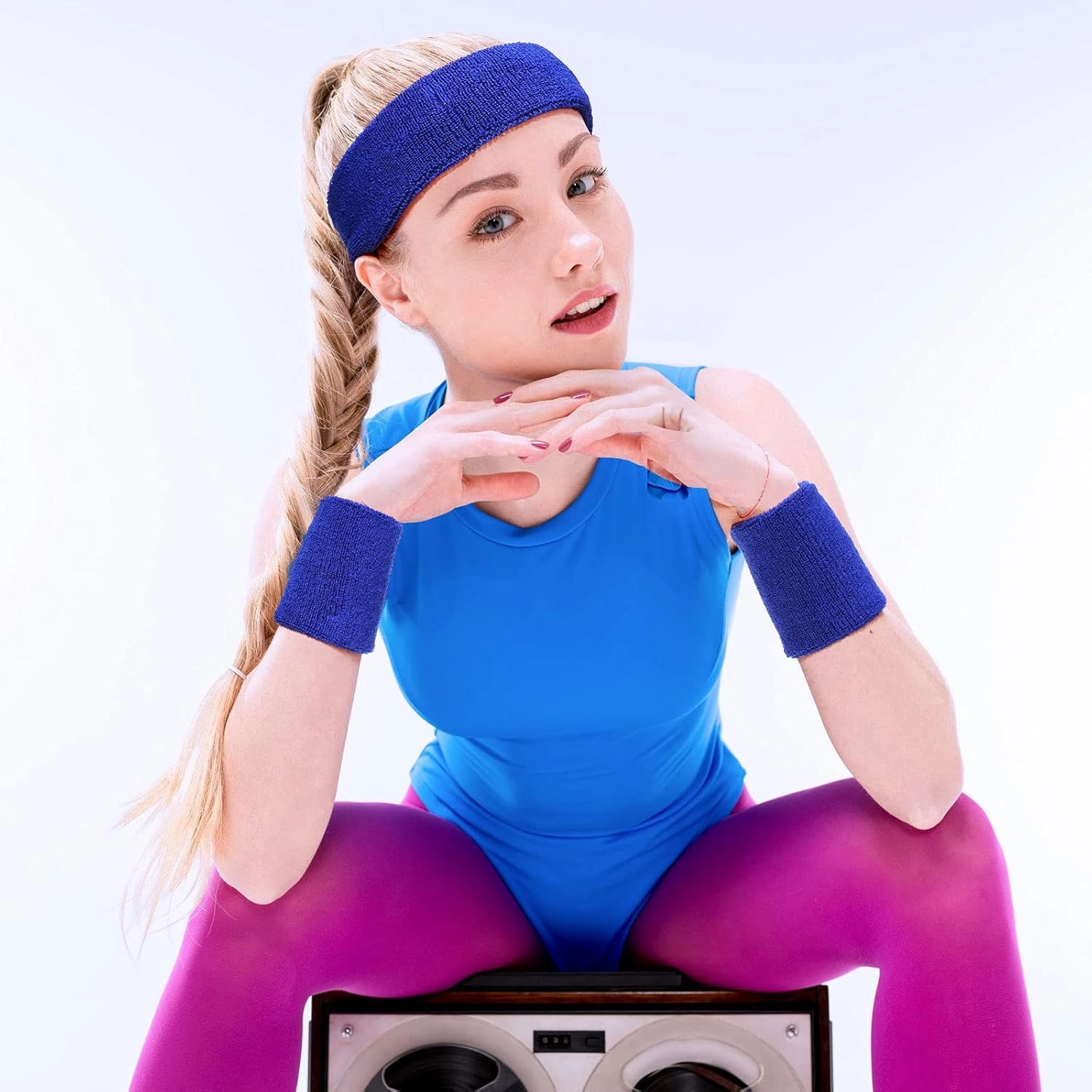 SATINIOR 8 Sets 80s Sweat Band and Wristband Sports Neon Headbands Exercise Sweatbands Gym Wristbands for Men Women Sports Activities