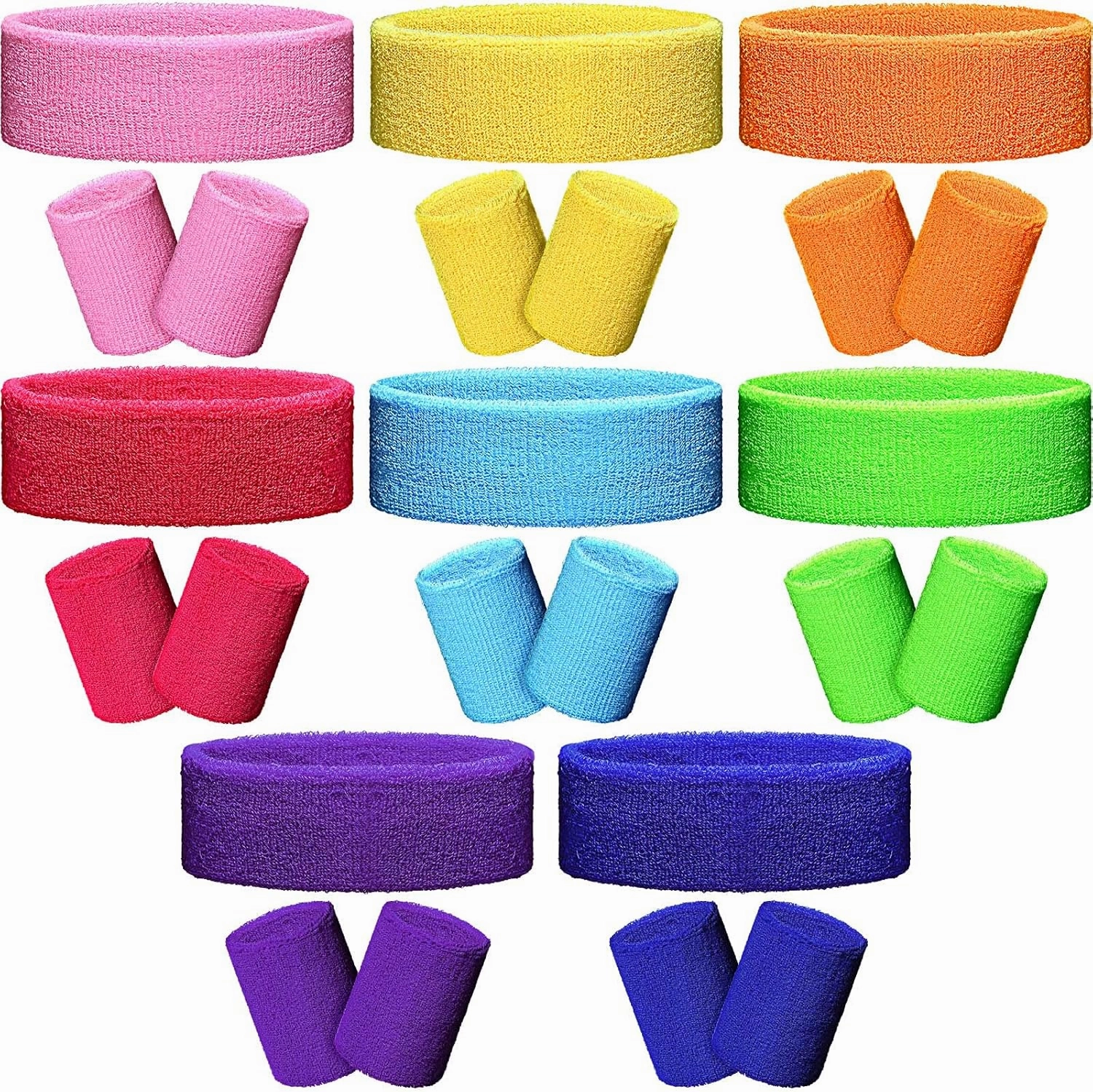SATINIOR 8 Sets 80s Sweat Band and Wristband Sports Neon Headbands Exercise Sweatbands Gym Wristbands for Men Women Sports Activities