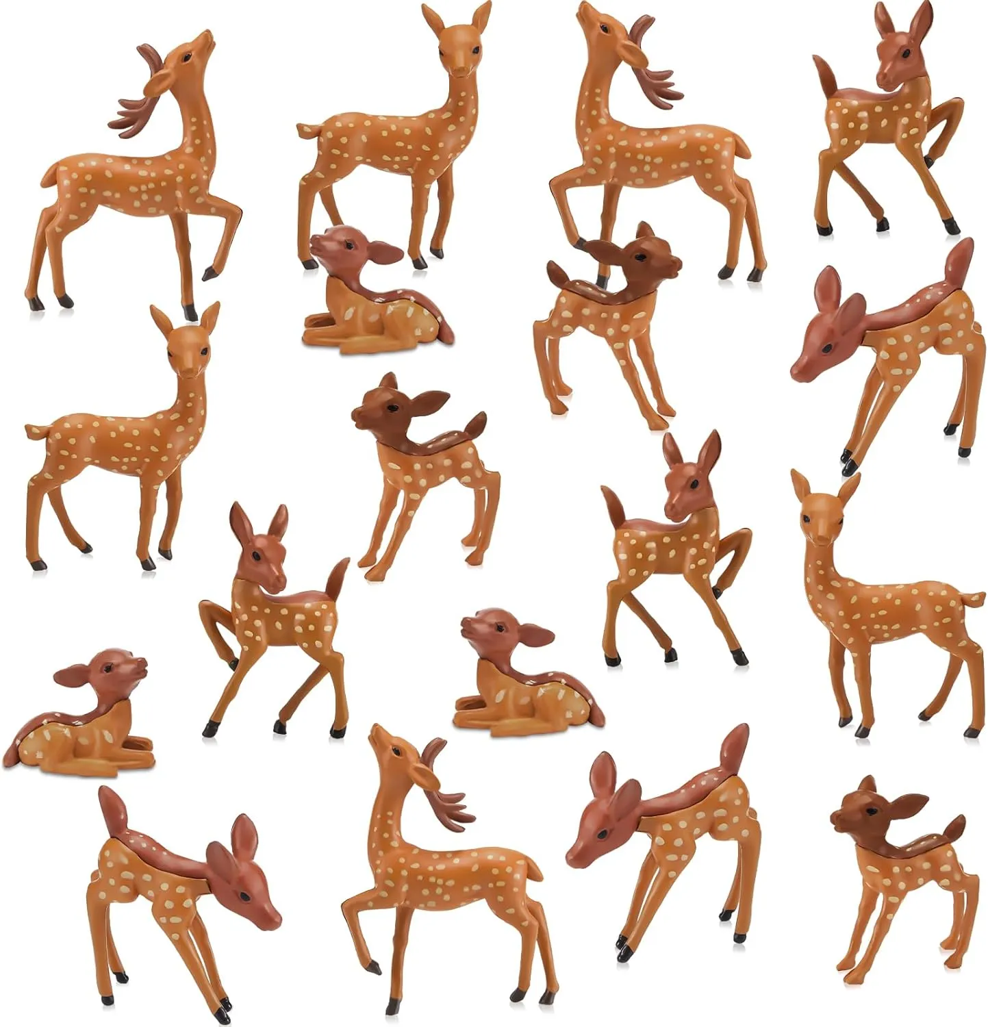 Sawysine 18 Pcs Miniature Deer Figurines - Forest Animals Figures for Crafts, Christmas, Garden Decoration, Cake Topper, Toys, Gifts