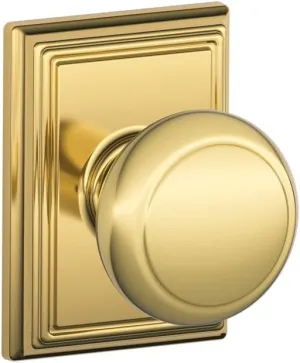 SCHLAGE F10 and 505 ADD Addison Collection Andover Passage Knob, PVD Bright Brass