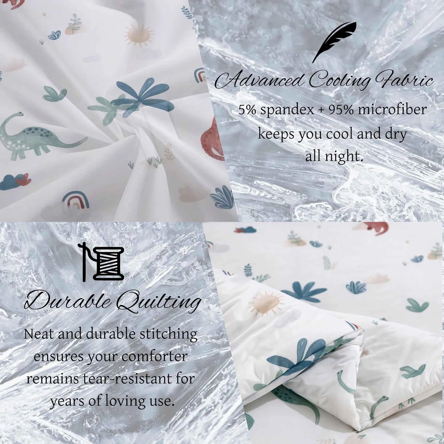 SDY Dinosaur Comforter Twin,Silky Cooling Comforter for Night Sweats Absorbs Body Heat,Bed in a Bag Twin Comforter Include 1 Comforter  2 Pillowcases.